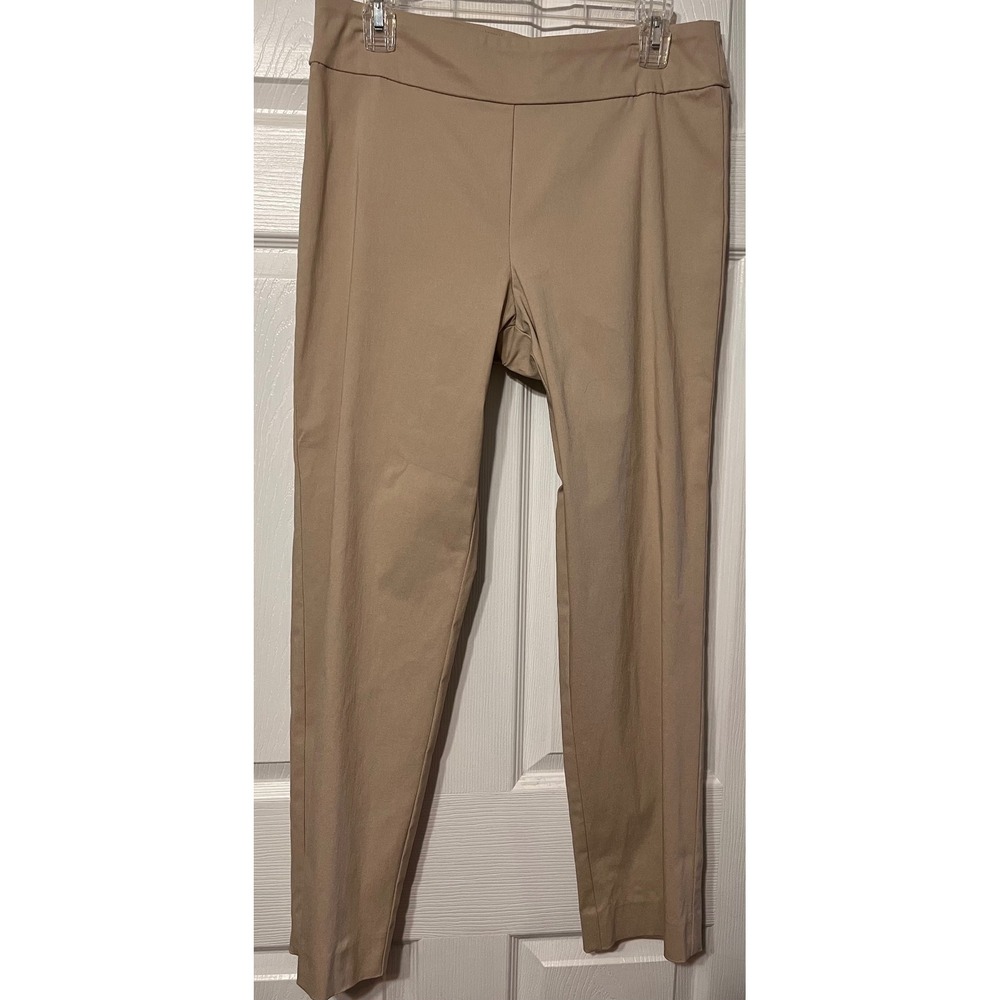 Krazy‎ Larry Women Khaki Tan Pull On Ankle Pants Slim Fit Stretch Sz 10 USA